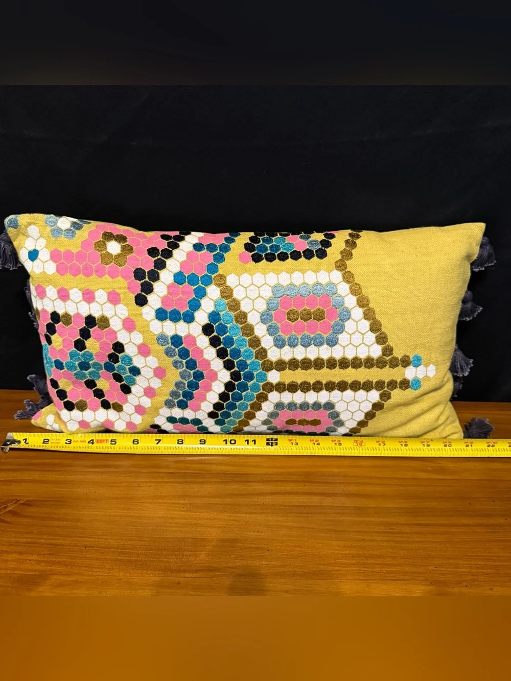 West Elm Throw Pillow Modern Colorblock Lumbar Textured Embroidered 12